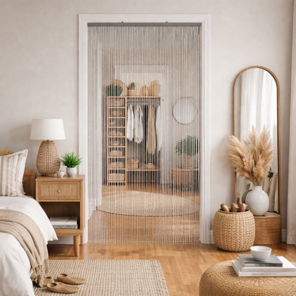 Bamboo Beaded Door Curtain 65 Strings 79" W x 36" W Gray