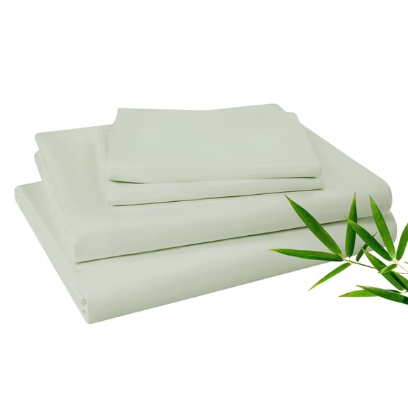 Bamboo Bed Sheets for Full Size Bed 4-Piece Silky Soft Cooling Sheet Set with 15" Deep Pocket Fitted Sheet, Flat Sheet and Pillowcase, Green