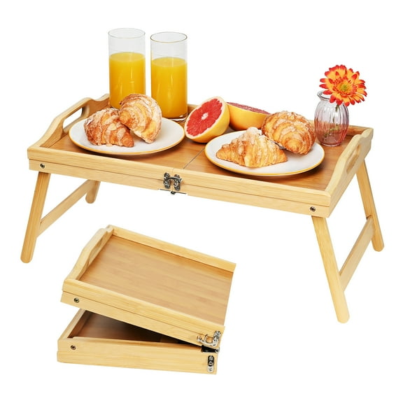 Bamboo Bed Tray,Folding Bed Table Tray with Handles,Breakfast Tray Serving Tray for Sofa, Bed, Eating, Snacking and Working,Bamboo