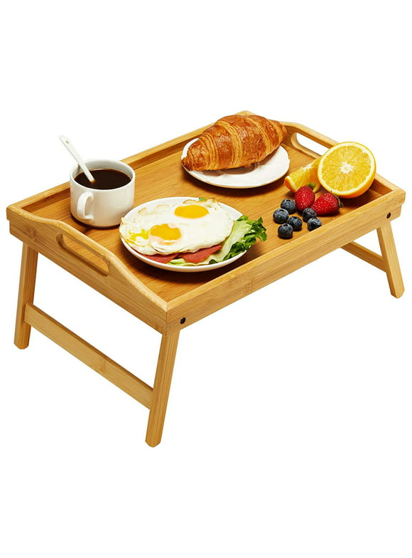 Bamboo Bed Tray Table Foldable Breakfast Tray with Handle Serving Tray for Bedroom, Hospital, Home