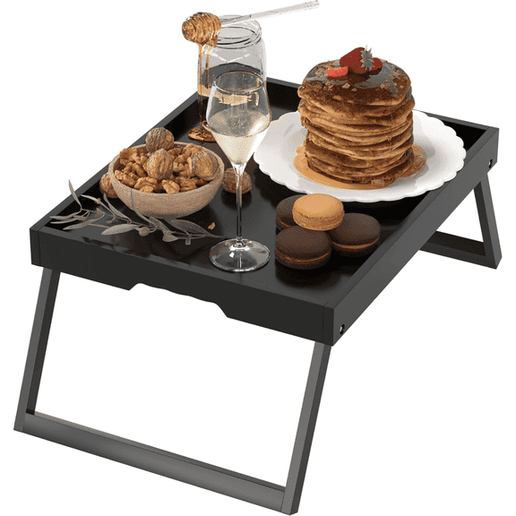 Bamboo Bed Tray Table with Foldable Legs, Breakfast in Bed Tray for Eating, Kitchen Serving Trays, Folding Table for Sofa, Beds, Eating, Working, Used As Laptop Desk Snack Trays, Brown