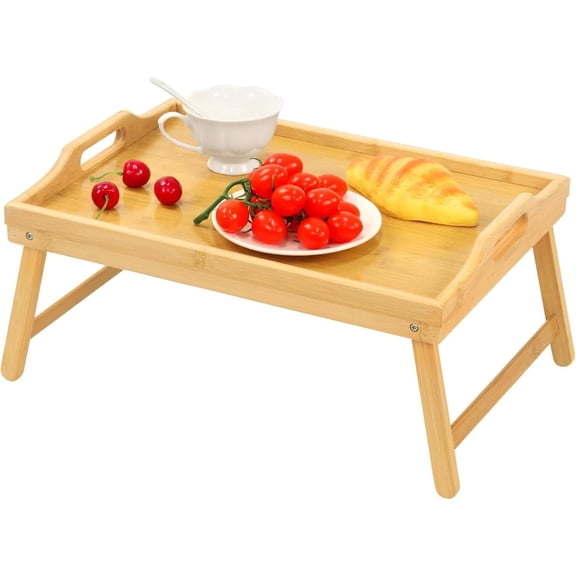 Bamboo Bed Tray Table, Folding Legs and Handles, Breakfast Tray, Laptop Desk for