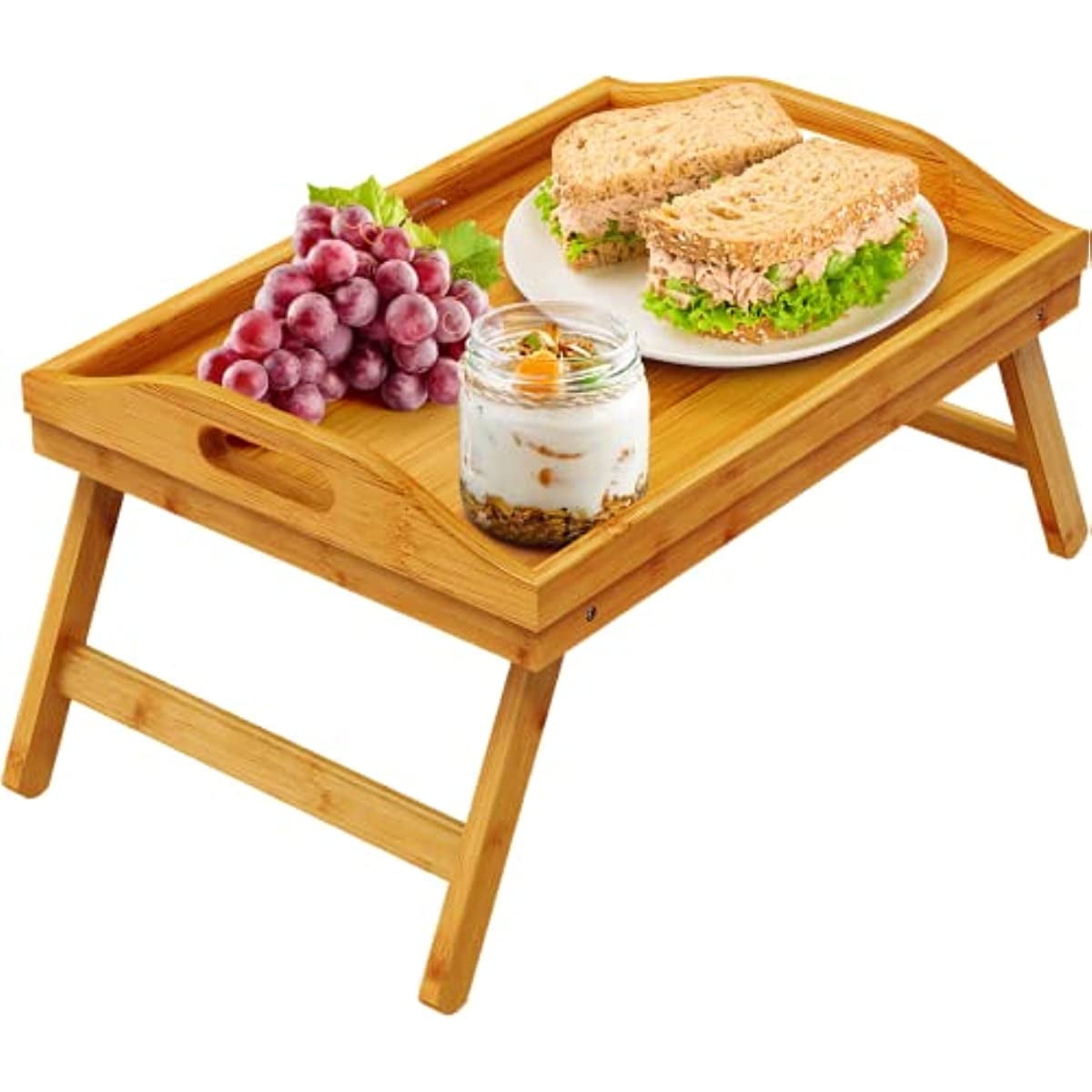 VEVOR Bed Tray Table with Foldable Legs & Media Slot, Bamboo Breakfast Tray  for Sofa, Bed, Eating, Snacking, and Working, Serving Laptop Desk Tray TV  Tray, Portable Food Snack Platter, 21.6 x