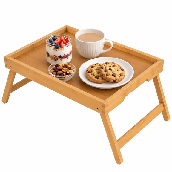 Artmeer Bamboo Bed Tray Table with Folding Legs, Breakfast in Bed Serving Tray, Laptop Desk for Sofa, Beds and Snacks (Bamboo)