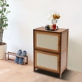 thumbnail image 1 of Bamboo Bedside Table 2 Tier Nightstand 2 Drawer Shelf Rack Nightstand F/ Bedroom, 1 of 23