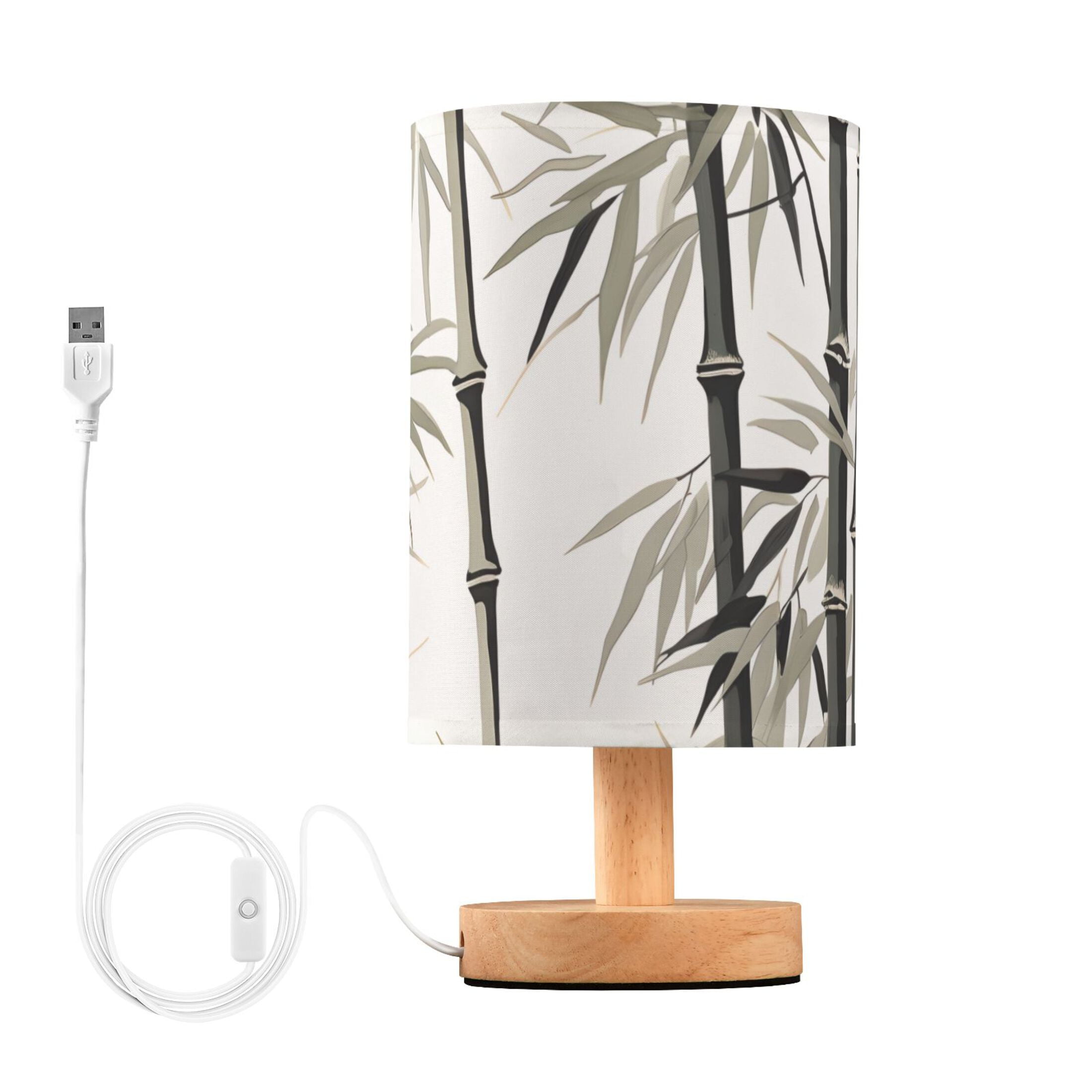 Bamboo Bedside Table Lamp LED Warm Lights with USB Charging Port Retro