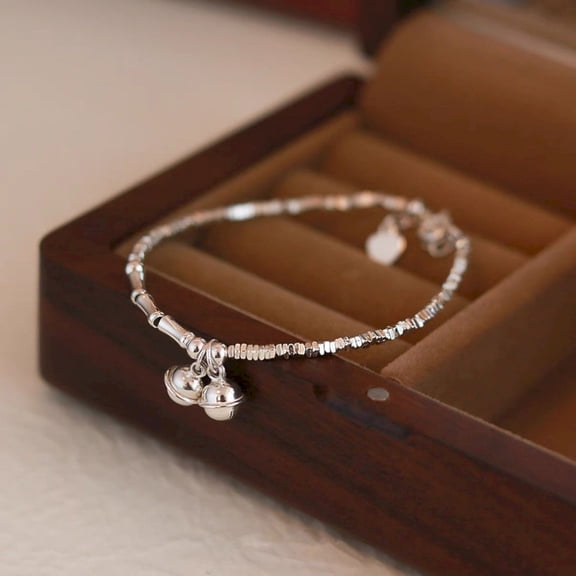 Bamboo Bell Bracelet - Broken Silver Bell Bracelet | Light Silver Bracelet | Fashionable and Exquisite Women'S Hand Jewelry | Design Bell Decoration | Suitable for Daily and S Peci Makeup Organizers