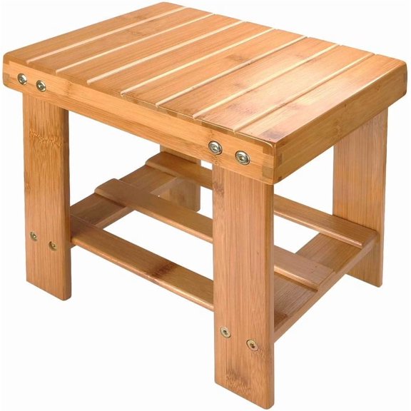 Bamboo Bench Stool, 10 inch Wooden Foot Step Stool for Bedroom Kitchen Mudroom Foyer Entryway Small Bench Shoe Stool