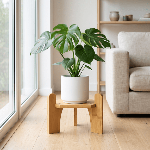 Bamboo Beverage Dispenser Stand 3-Leg Round Base, Heavy Duty Water Jug Stand Rack for Plant Pot, Fish Bowl & Craft Display