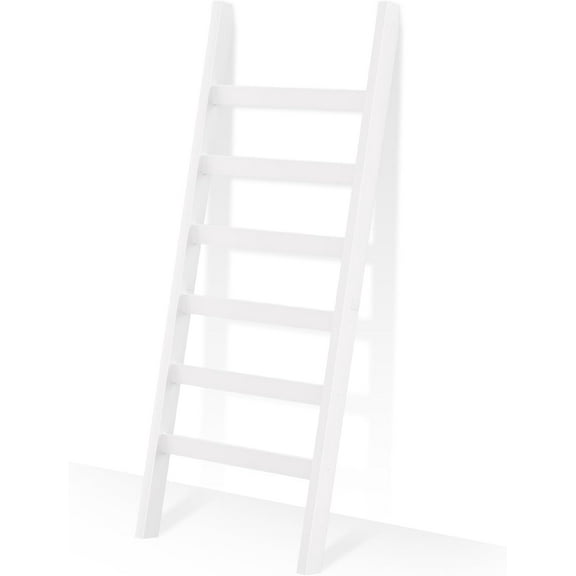 Bamboo Blanket Ladder, 6 Tier Blanket Holder, 68.9 Inch Tall Blanket Rack, Ladder Shelf Against The Wall, Rustic Bamboo Quilt Rack Stand in Bathroom, Living Room, Bedroom, White