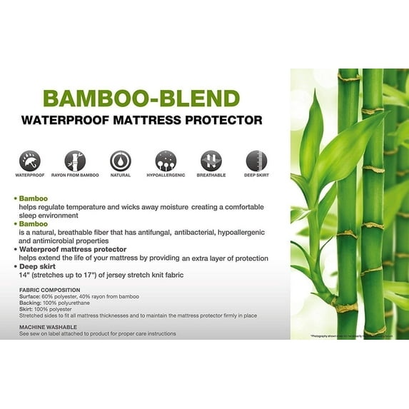 Bamboo Blend Waterproof Soft Hypoallergenic Matress Protector Vinyl Free Queen Gray