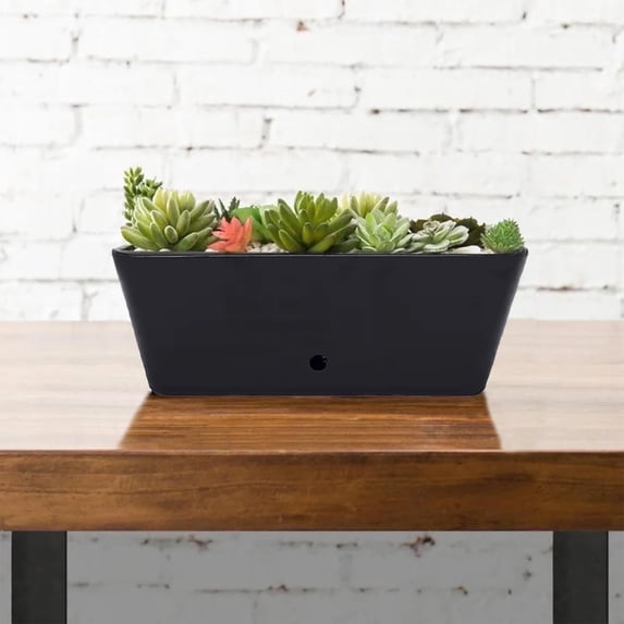 Bamboo Blooms 16" Rectangular Black Bamboo Fiber Planter with Self-Watering
