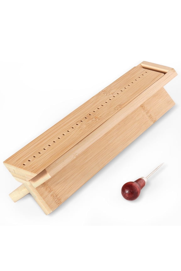Bamboo Book Binding Cradle with an Awl, Wood Bookbinding Punching Cradle with Piercing Guide, Polished Smooth Surface, Sturdy and Durable, Easy to Use Guide