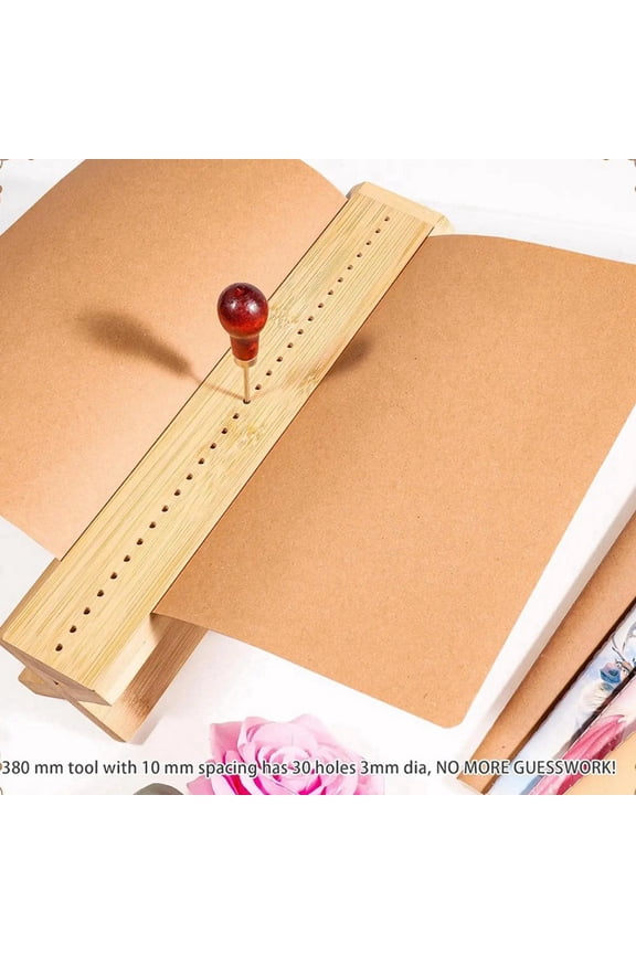 Bamboo Book Binding Cradle with an Awl, Wood Bookbinding Punching Cradle with Piercing Guide,Easy to Use Guide
