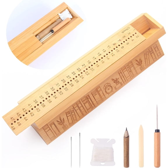 Bamboo Book Binding Kits with an Awl, Book Binding Cradle, Signature Punching Tools with Piercing Guide Book, Book Binding Materials, Bookbinding Supplies for DIY Bookbinding Crafts with Storage