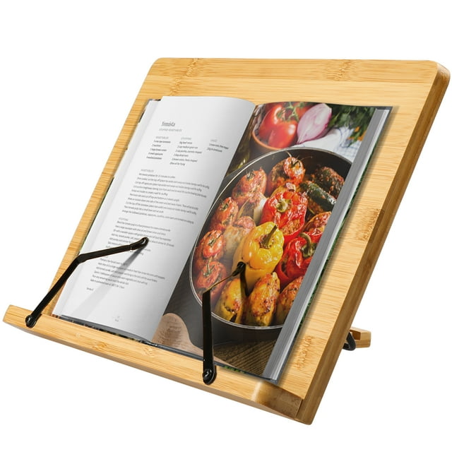 Bamboo Book Stand, Large Cookbook Holder Reading Book Holder with 5