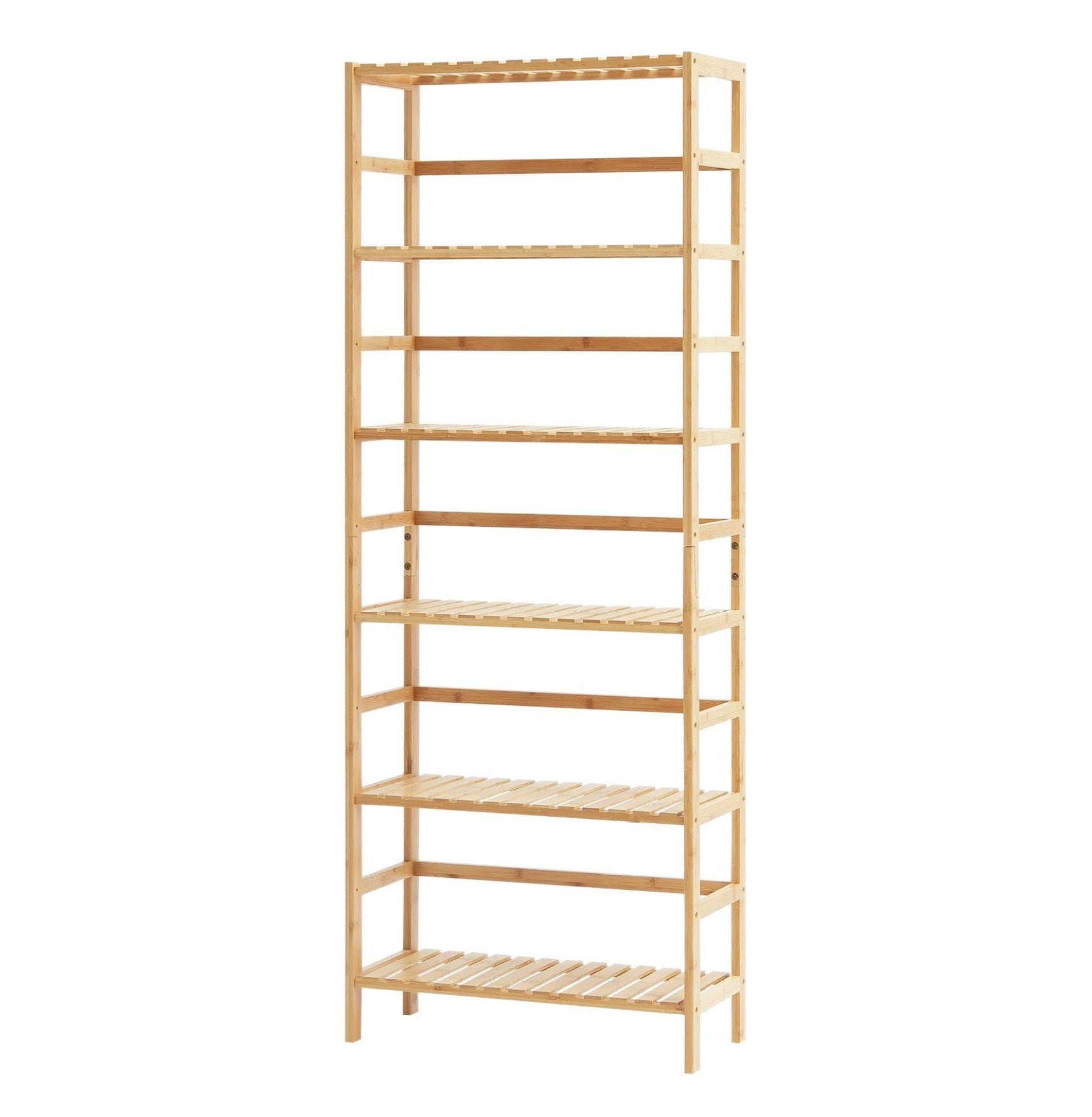 Bamboo Bookshelf 6 Tier Ladder Shelf, Wood Bookcase Rattan Storage Rack ...