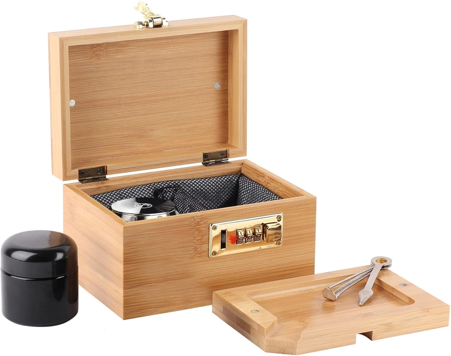 Bamboo Lockable Storage Box With Combination Lock - Large Stash Organizer For Tea, Coffee & Valuables