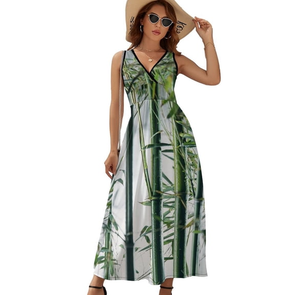 Bamboo Branches Pictures Dress Fashion Boho Beach Long Dresses Female Party Printed Maxi Dress