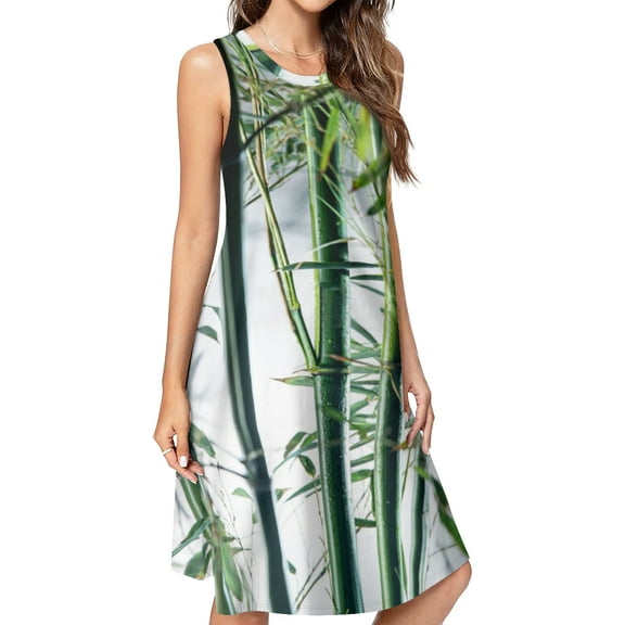 Bamboo Branches Pictures Spring Summer Dresses for Women Fashion T-shirt Dress Casual Sleeveless Loose Sundress with Pockets