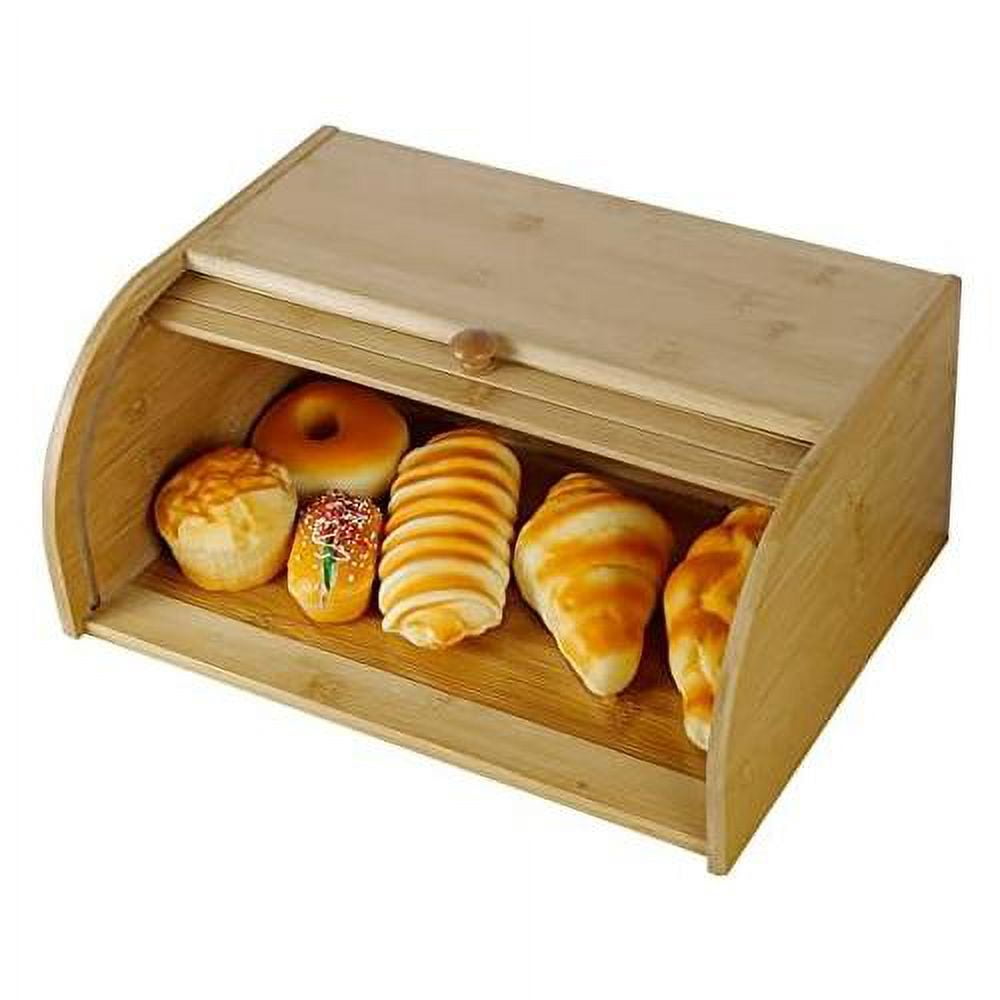 Bamboo Bread Box For Kitchen Countertop, Roll Top Bread Box,Storage Box