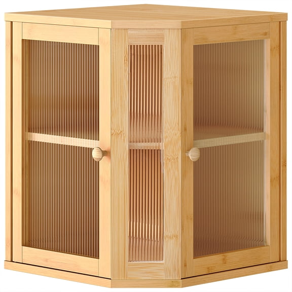 Bamboo Bread Box, Kitchen Countertop Corner Bread Box, Large Capacity 2-Tier Bread Container, Bread Storage Container with Dual Rippled Acrylic Doors, for Kitchen Food Storage, Natural