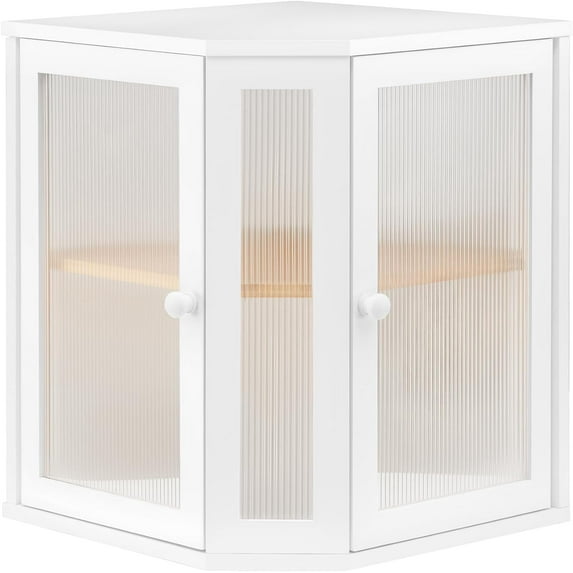 Bamboo Bread Box, Kitchen Countertop Corner Bread Box, Large Capacity 2-Tier Bread Container, Bread Storage Container with Dual Rippled Acrylic Doors, for Kitchen Food Storage, White WT12MB01