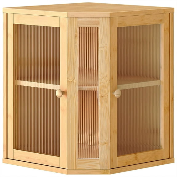 Bamboo Bread Box, Kitchen Countertop Corner Bread Box, Large Capacity 2-Tier Bread Container, Bread Storage Container with Dual Rippled Acrylic Doors, for Kitchen Food Storage, Natural YL12MB01