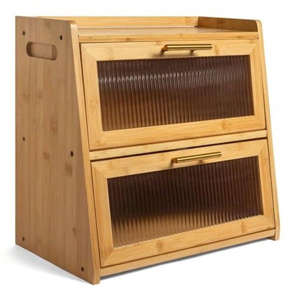 Bamboo Bread Box For Kitchen Countertop Large DualLayer Breadbox Provides Double The Bread Storage Space Holds Multiple Loaves Durable Beautiful With Frosted Acrylic Panels