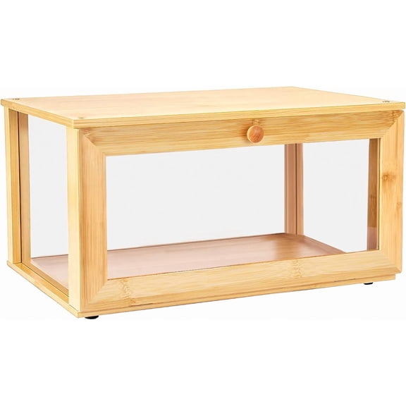 Bamboo Bread Box for Kitchen Countertop Pastry Display case kitchen Storage (bamboo clear)
