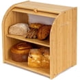 thumbnail image 1 of Bamboo Bread Box for Kitchen Countertop Rolltop Breadbox Breads Storage Boxe with Adjustable Middle Shelf, 1 of 8