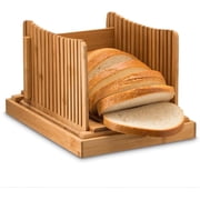 Bamboo Bread Slicer Adjustable Guide with 3 Thickness Size Foldable Compact Chopping Cutting Board with Crumb Tray Catcher Great for Homemade Bread, Cakes, Bagels