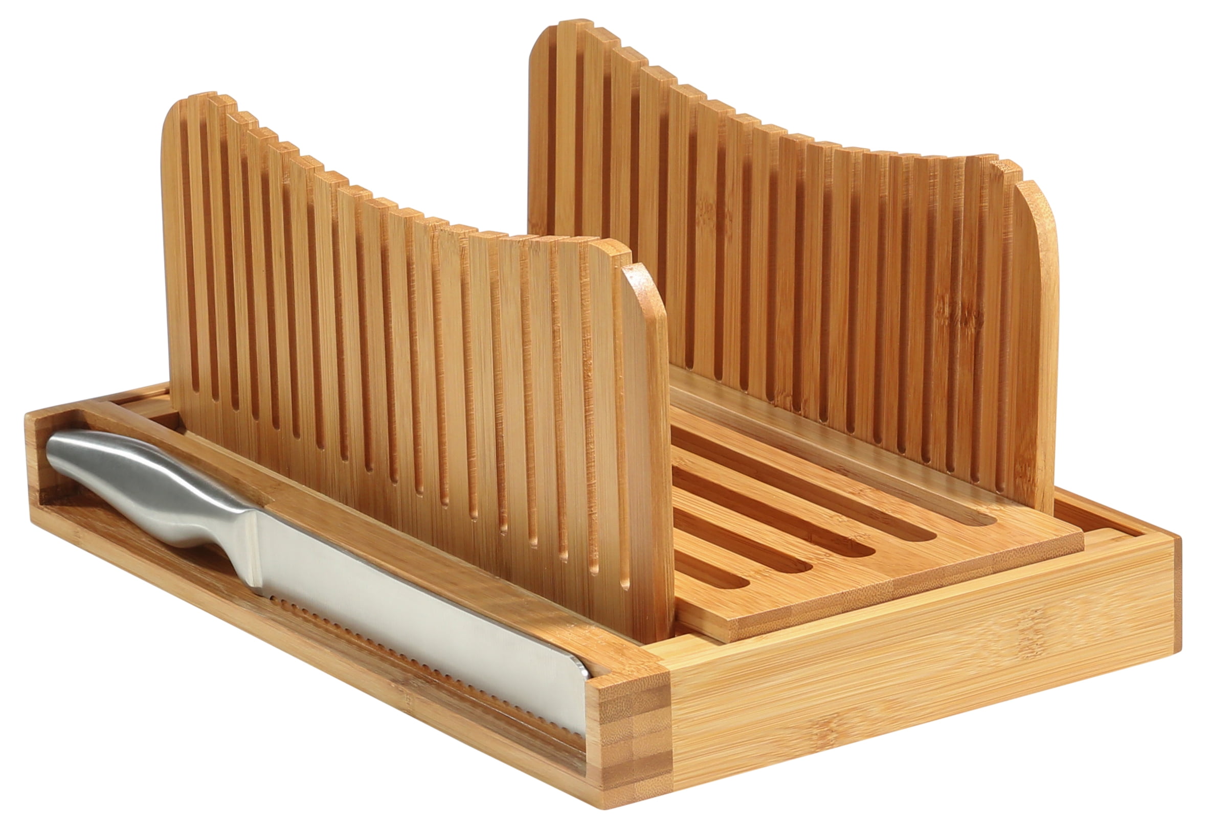 ANHAN RNAB077TK2H2B bambusi bread slicer cutting guide with knife - organic bamboo  bread cutter for homemade bread, loaf cakes, bagels - foldable a