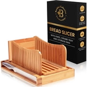 Bread Slicer for Homemade Bread - Adjustable Bamboo Bread Cutter with Knife, Foldable Slicing Guide and Crumb Tray - Compact Loaf Slicer for Sourdough, Bagels, Cakes, and Loaves - Kitchen Baking Tool