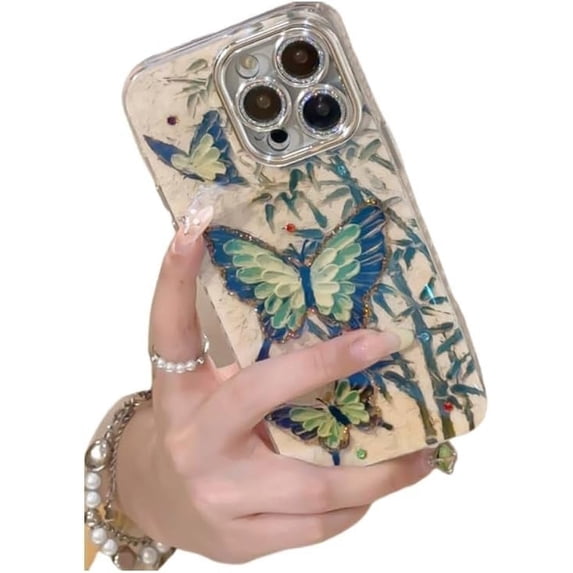 Bamboo Butterfly Full Wrap Case with Lens Film, Lens Full Wrap Protection, Lightweight Premium, Drop Proof, for iPhone 15 14 13 12 11 Pro Max Phone Case (P2,iPhone 14 Pro Max)