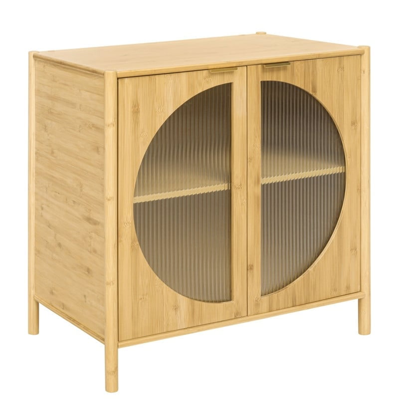 Natural Bamboo Cabinet with Fluted Glass Doors