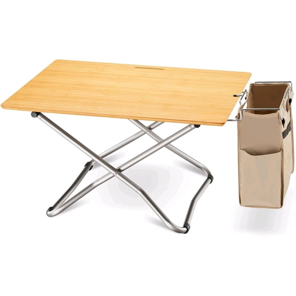 Bamboo Camping Table with Storage Bag Aluminum Leg Folding Table Portable Small Coffee Table Stable-Struct Design Camp Tables for RV, Travel, Picnic, Beach, Outdoor and Indoor