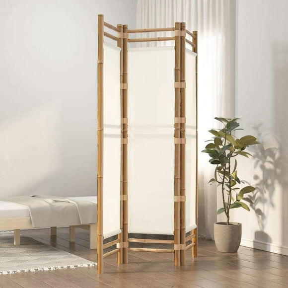 Bamboo Canvas Folding Room Divider 3 Panel Screen for Home Decor Bedroom Living Room