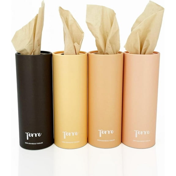 Bamboo Car Cylinder Tissues, 3-Ply, Unbleached, Refillable, 4 Pack (200 Sheets Total), FSC-Certified, Car Tissue Holder with Facial Tissues, Tree-Free, Eco-Friendly, Strong & Sustainable