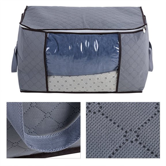 Bamboo Carbon Fibre Quilt Blanket Storage Bags with Zippers Heavy Duty Beddings/Clothes Organizer Storage Comforter Container Breathable and Moistureproof