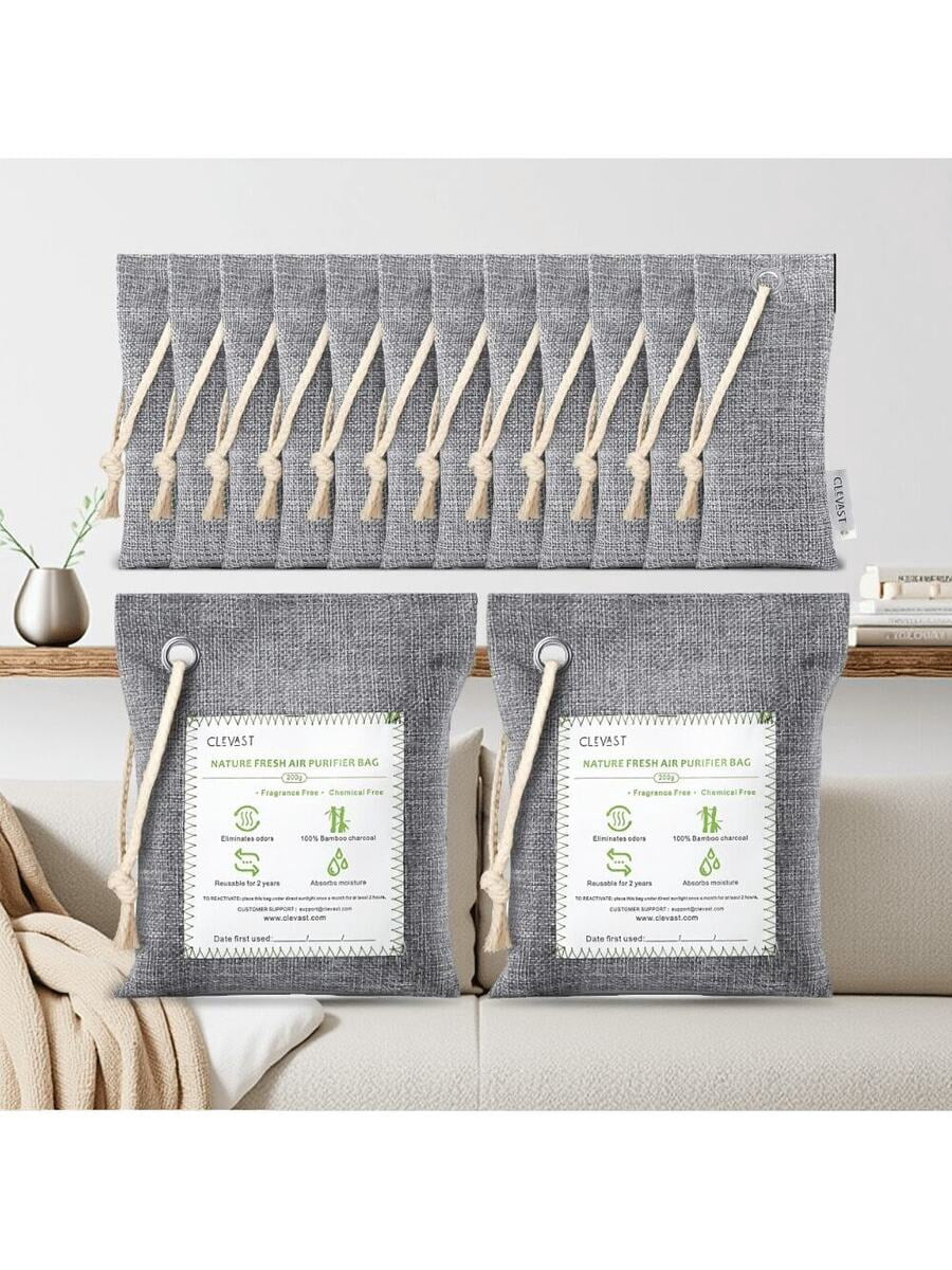 Bamboo Charcoal Air Purifying Bags (14 Pack), Natural Odor Absorber and Moisture Remover for Home, Closet, Car, and Shoes, 2x200g & 12x50g Charcoal Deodorizer Bags, Unscented & Eco-Friendly