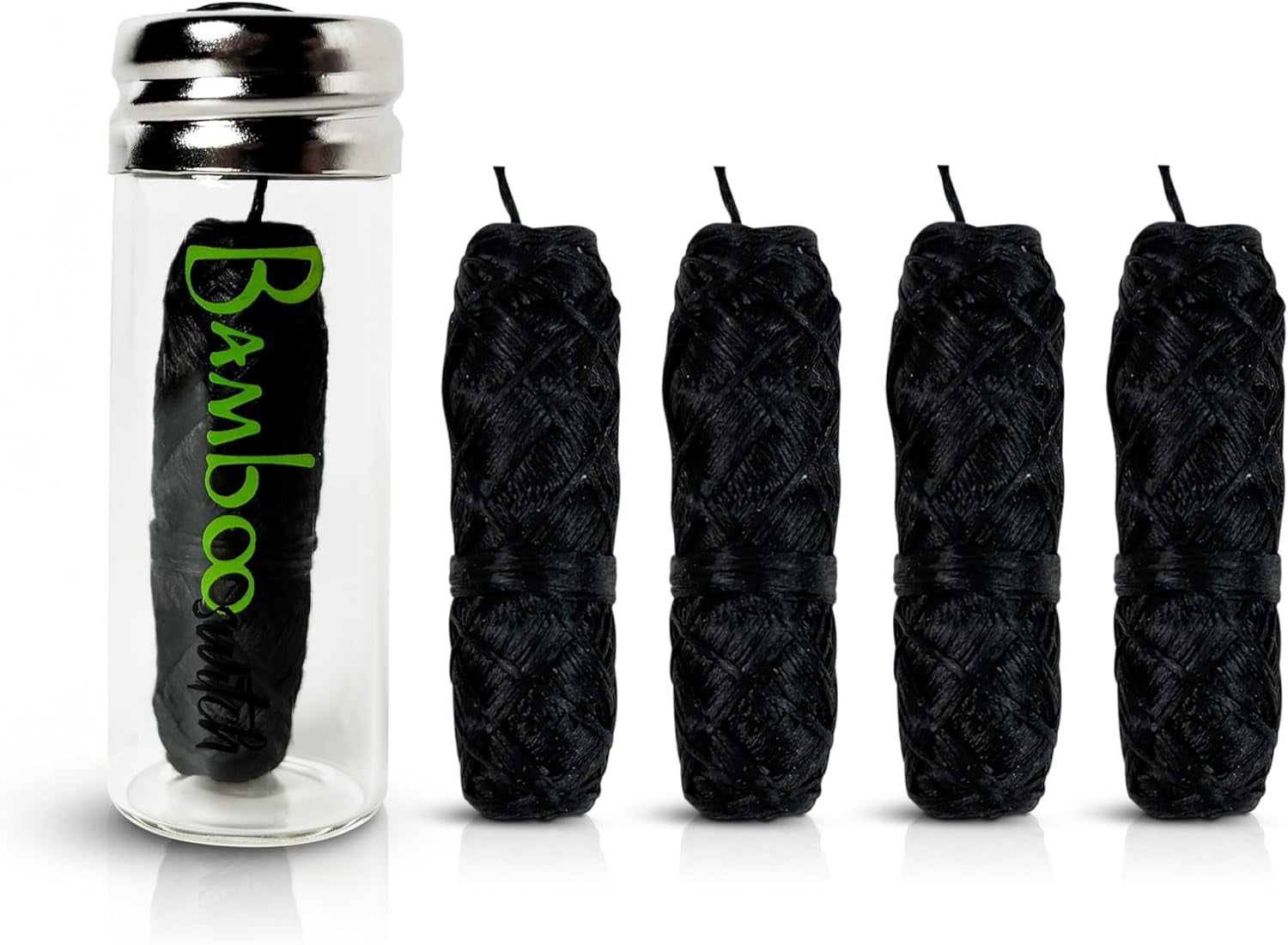 Bamboo Charcoal Dental Floss Kit (5 Spools + Glass Jar), Eco-Friendly, Mint Bamboo Fiber, Vegan, Plastic-Free