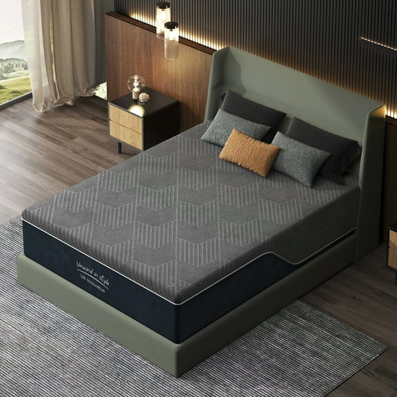 Bamboo Charcoal Memory Foam Mattress,12 Inch Queen Size Medium Firm Cooling Gel Mattress for Pressure Relief, CertiPUR-US Certified & Fiberglass Free,Washable Cover, Mattress in A Box, Black & Grey