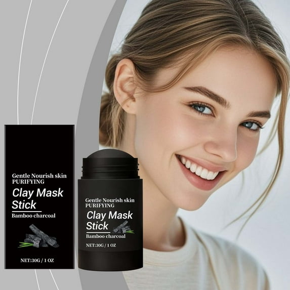 Bamboo Charcoal Mud Mask Stick Deep Cleansing Purifying Mask Rotate Design Easy Apply Remove Oil Impurities Blackheads Minimize Pores Control Oil Refresh Skin 30G