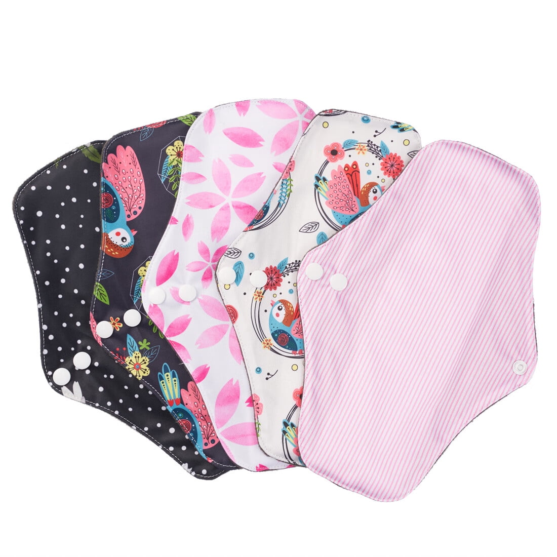 Bamboo Charcoal Reusable Menstrual Pads for Women - Reusable Sanitary Pads | Reusable Panty Liners | Soft Cloth Menstrual Pads - 5 Pack (Medium)