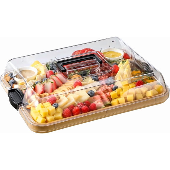 Bamboo Charcuterie Board Set Clear Locking Lid Cheese Accessories Dip Cups Serving Tray