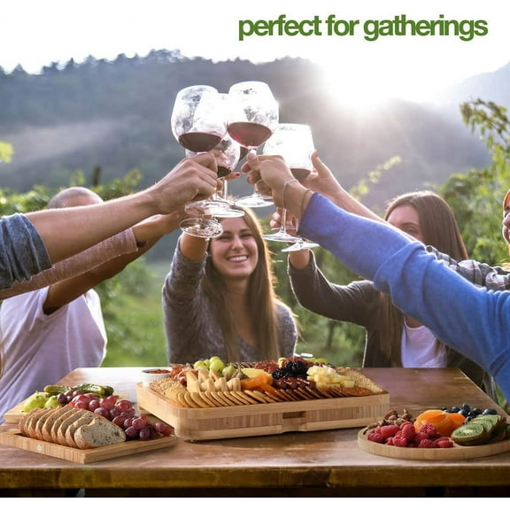 Bamboo Charcuterie Boards Gift Set - Simple Meat and Cheese Board Set with Charcuterie Board Accessories, Valentines Day Gifts for Her, House Warming Gifts New Home - Home it