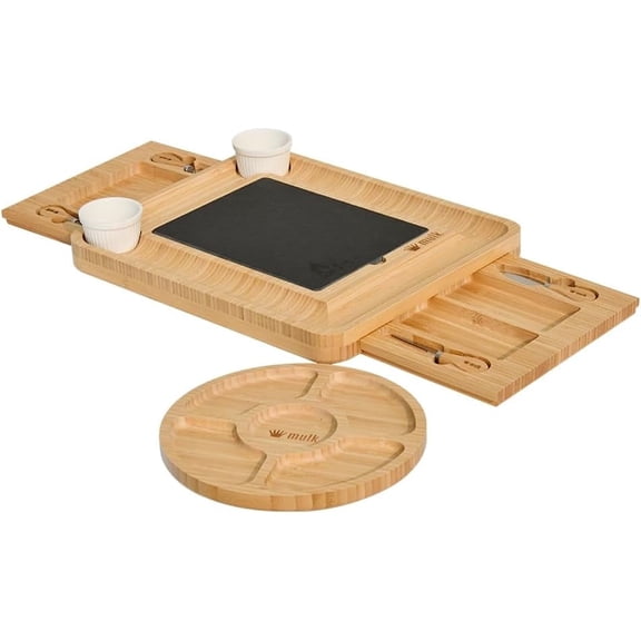 Mulk Cheese Board Set Bamboo with Stainless Steel Knife and Serving Tray