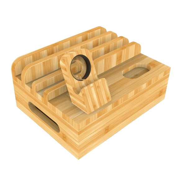 Bamboo Charger Station for Multiple Devices USB Charging Station for Cellphone Tablet Watch Holder Earbuds Docking Station Organizer