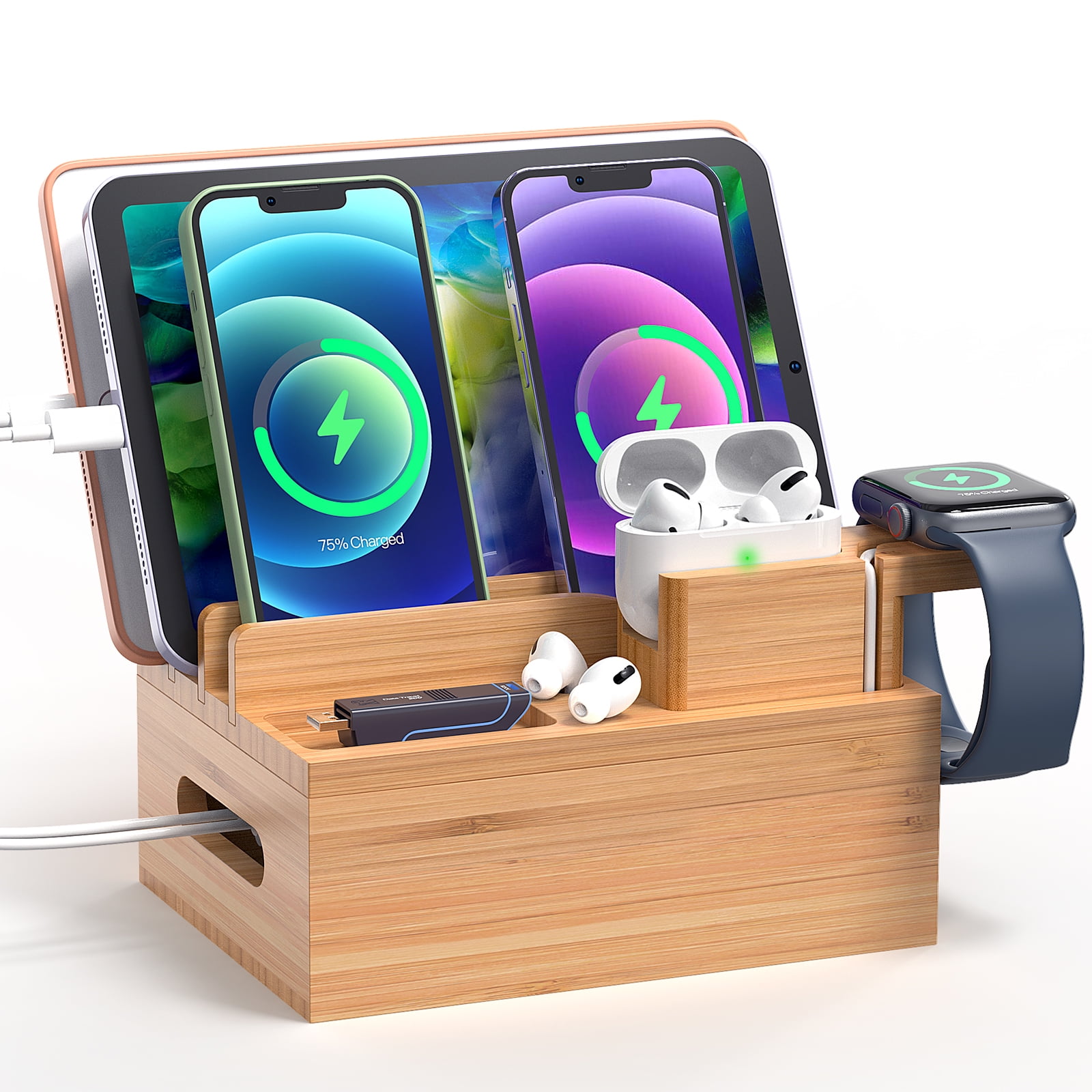 Bamboo Charging Station for Multiple Devices, Electronic Docking